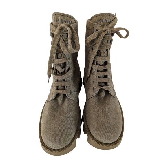 NIB Prada Khaki Canvas Lace Up Combat Boots‎ Women Size 39.5 - Picture 13 of 14